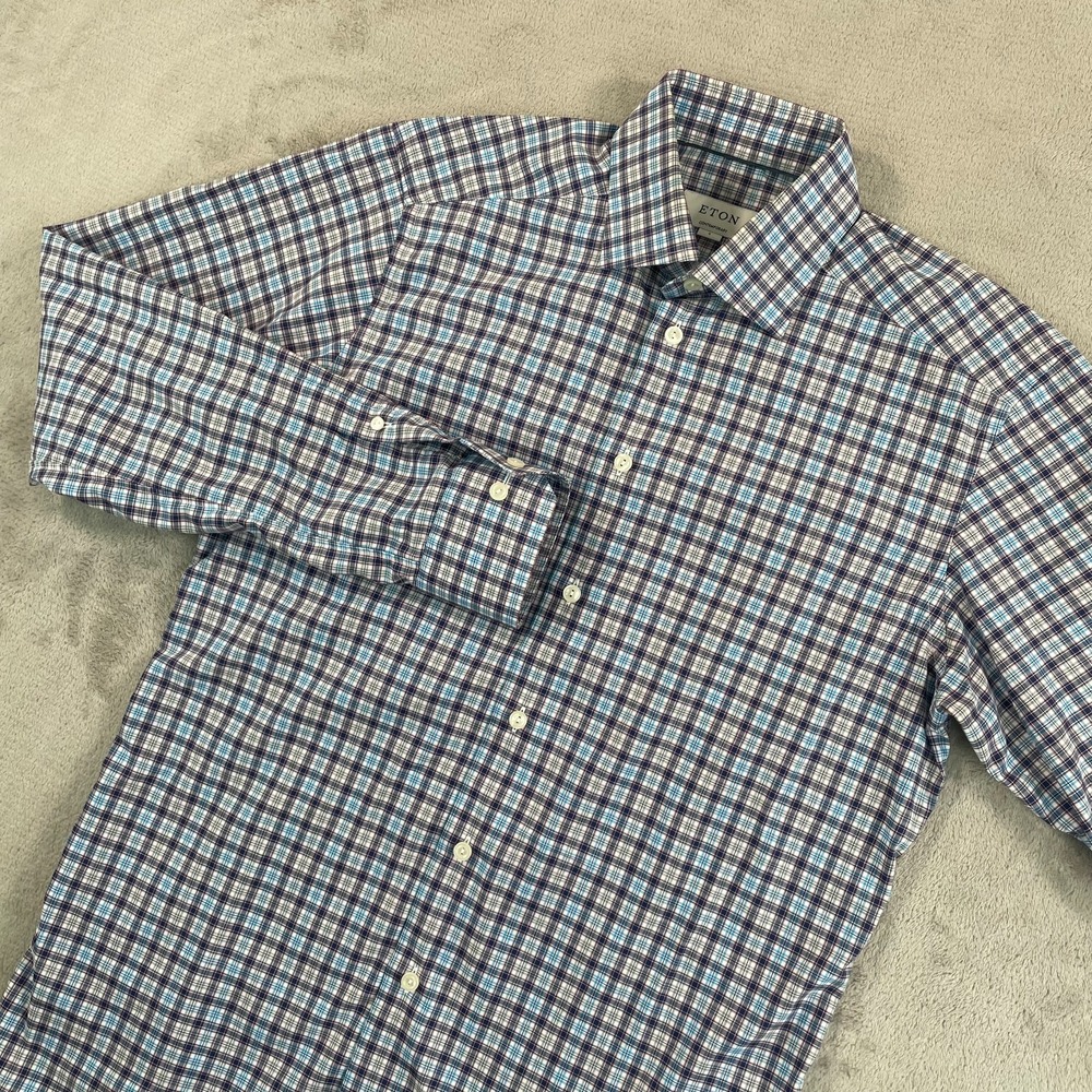 ETON Contemporary Shirt Men Small 38 15 Multi Plaid Designer Long Sleeve CEO